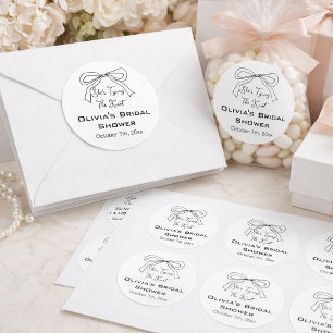 She's Tying the Knot Black Bow Bridal Shower Classic Round Sticker