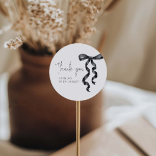 She's tying the knot Black Bow Bridal Shower Classic Round Sticker