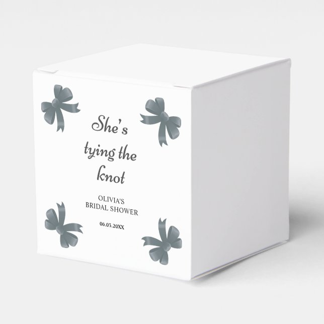She's Tying The Knot Black Bow Bridal Shower Favor Boxes (Front Side)