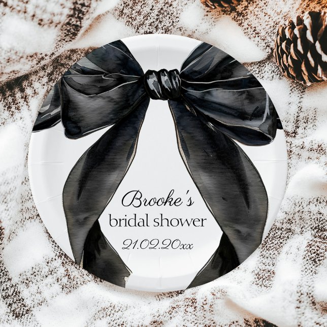 Shes tying the knot black bow Bridal Shower french Paper Plates (Creator Uploaded)