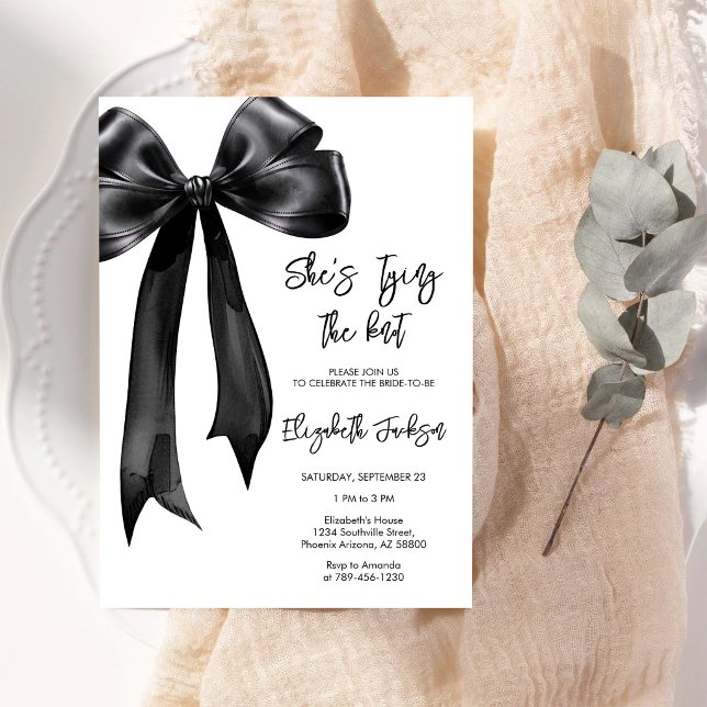 She's Tying the Knot Black Bow Bridal Shower Invitation (Creator Uploaded)