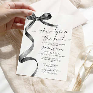 She's Tying the Knot Black Bow Bridal Shower Invitation