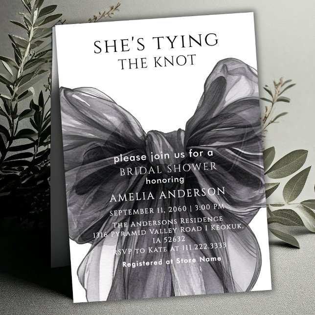 Shes Tying The Knot Black Bow Bridal Shower Invitation (Creator Uploaded)