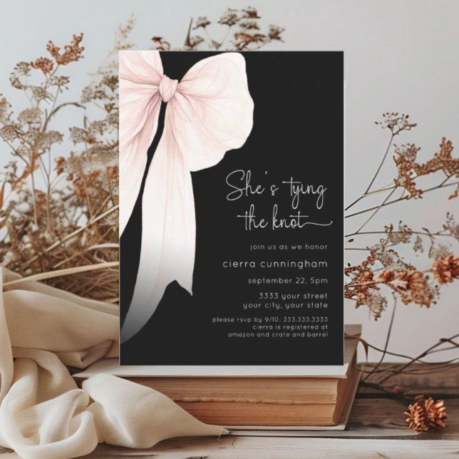 She's Tying the Knot Black Bow Bridal Shower Invitation (Creator Uploaded)