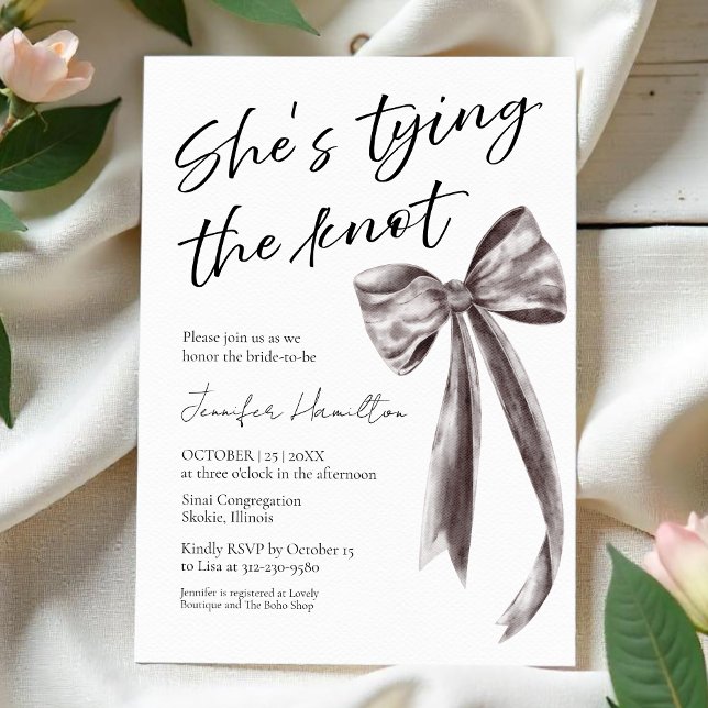 She's Tying the Knot | Black Bow Bridal Shower Invitation (Creator Uploaded)