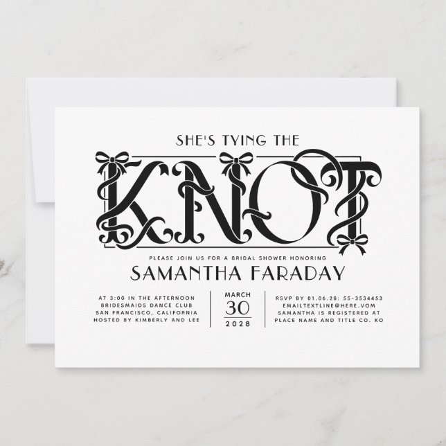 She's Tying The Knot Black Bow Bridal Shower Invitation (Front)