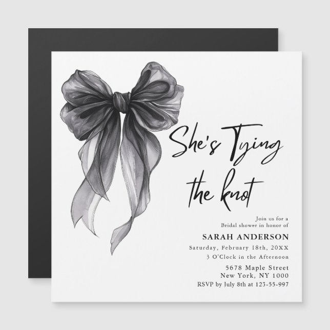 She's Tying the Knot black bow Bridal Shower  Magnetic Invitation (Front/Back)