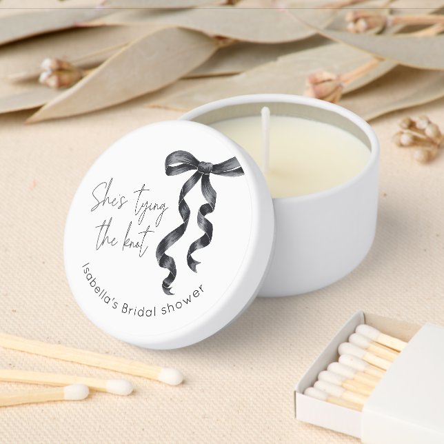 She's Tying The Knot Black Bow Bridal Shower Mini Candle Favors (Insitu)