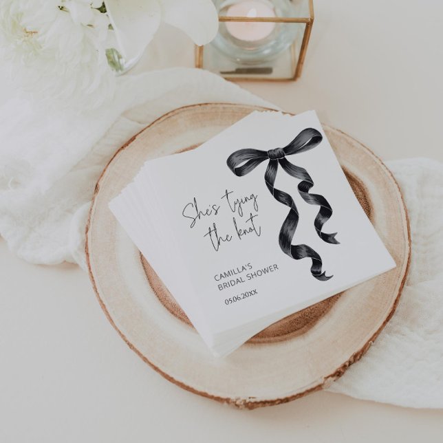 She's Tying the Knot Black Bow Bridal Shower  Napkins (Creator Uploaded)