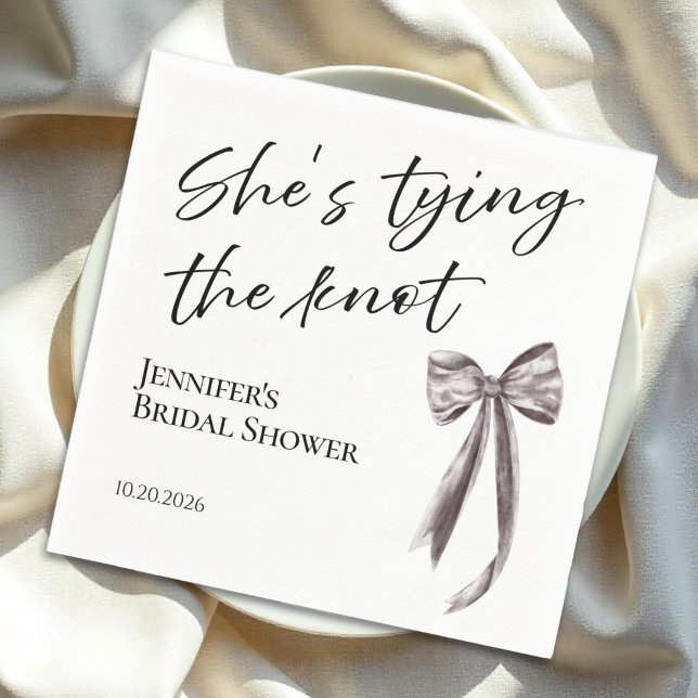 She's Tying the Knot | Black Bow Bridal Shower Napkins (Creator Uploaded)