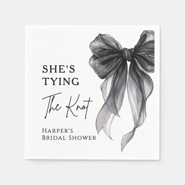 She's Tying The Knot Black Bow Bridal Shower Napkins (Front)
