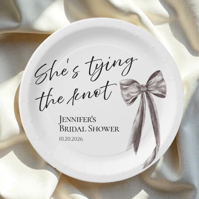 She's Tying the Knot Black Bow Bridal Shower Pape Paper Plates (Creator Uploaded)