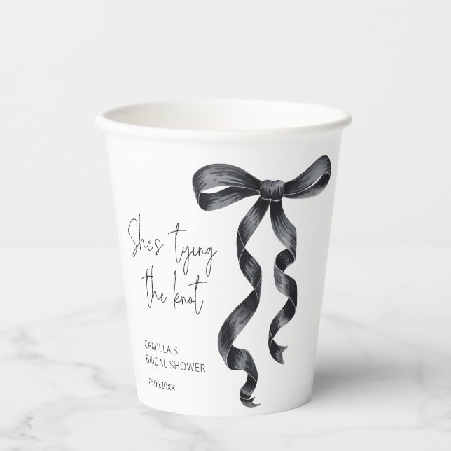 She's Tying The Knot Black Bow Bridal Shower Paper Cups (Front)