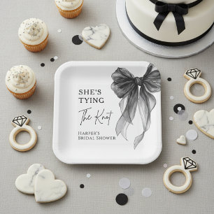 She's Tying The Knot Black Bow Bridal Shower Paper Plates