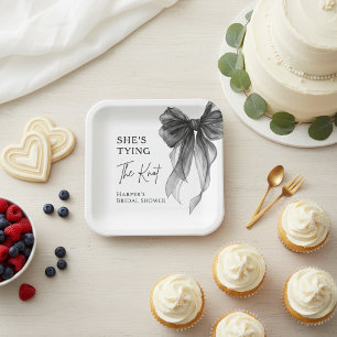 She's Tying The Knot Black Bow Bridal Shower Paper Plates
