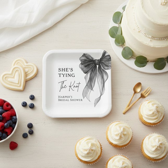 She's Tying The Knot Black Bow Bridal Shower Paper Plates (Creator Uploaded)