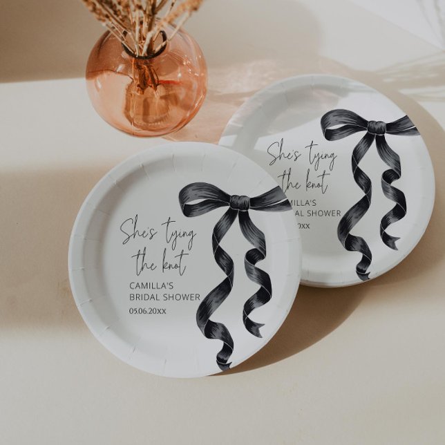 She's Tying the Knot Black Bow Bridal Shower  Paper Plates (Creator Uploaded)