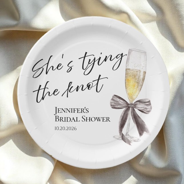She's Tying the Knot | Black Bow Bridal Shower Paper Plates (Creator Uploaded)