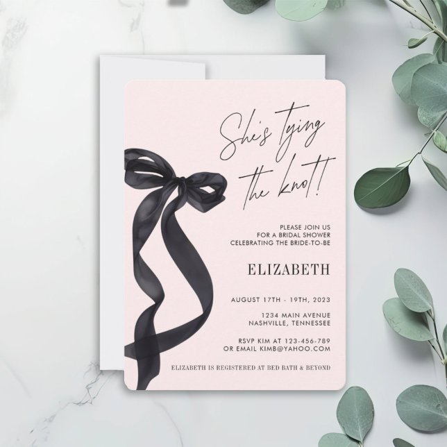 She's Tying the Knot Black Bow BRIDAL SHOWER Party Invitation (Creator Uploaded)