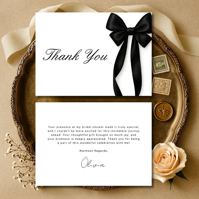 She's Tying the Knot Black Bow Bridal Shower Thank You Card (Creator Uploaded)