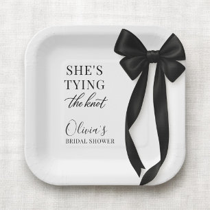 She's Tying The Knot Black Bow Party Paper Plates