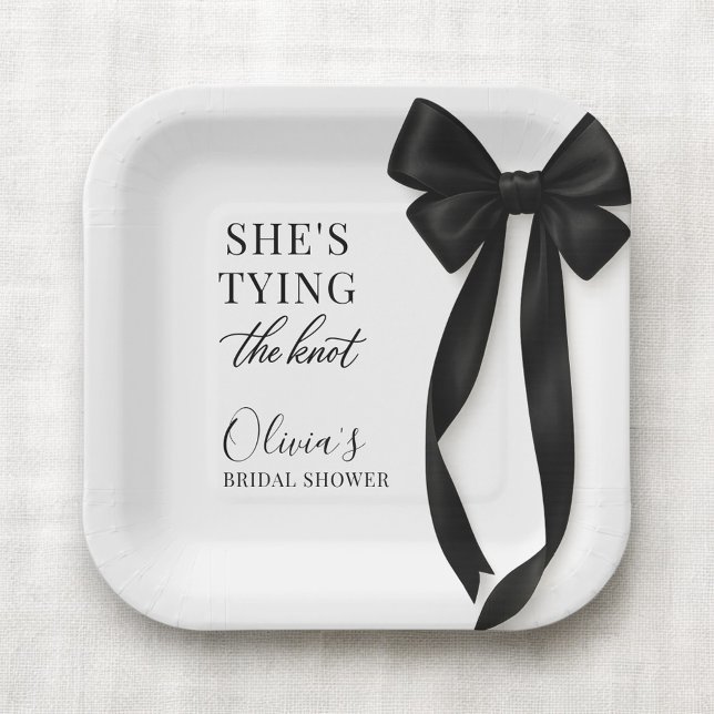 She's Tying The Knot Black Bow Party Paper Plates (Creator Uploaded)