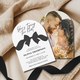 She's Tying the Knot Black Bow Photo Bridal Shower Invitation