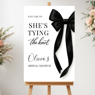 She's Tying The Knot Black Bow Welcome Sign