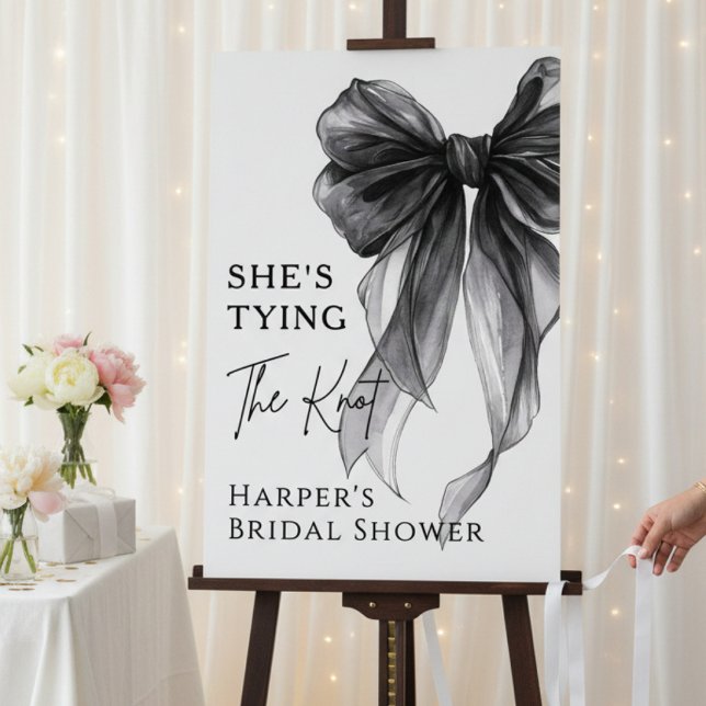 She's Tying The Knot Black Bow Welcome Sign (Creator Uploaded)