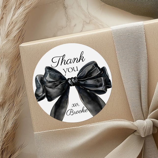 Shes tying the knot black Bridal Shower thank you Classic Round Sticker (Creator Uploaded)
