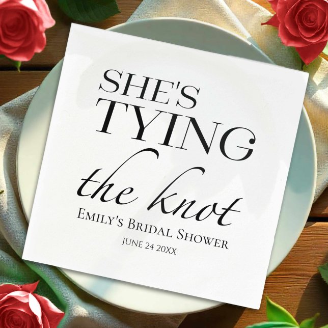 She's tying the knot | Black & White Bridal Shower Napkins (Creator Uploaded)