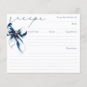 She's Tying the Knot Blue Bow Bridal Recipe Card