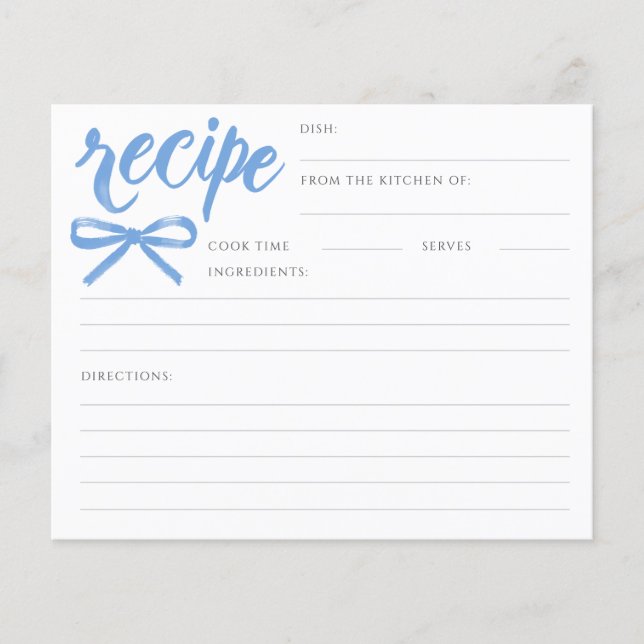 She's Tying the Knot Blue Bow Bridal Recipe Card (Front)