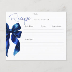 She's Tying the Knot Blue Bow Bridal Recipe Card