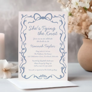 She's Tying the Knot Blue Bow Bridal Shower Invitation