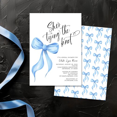 Shes Tying the Knot Blue Bow Bridal Shower Invitation