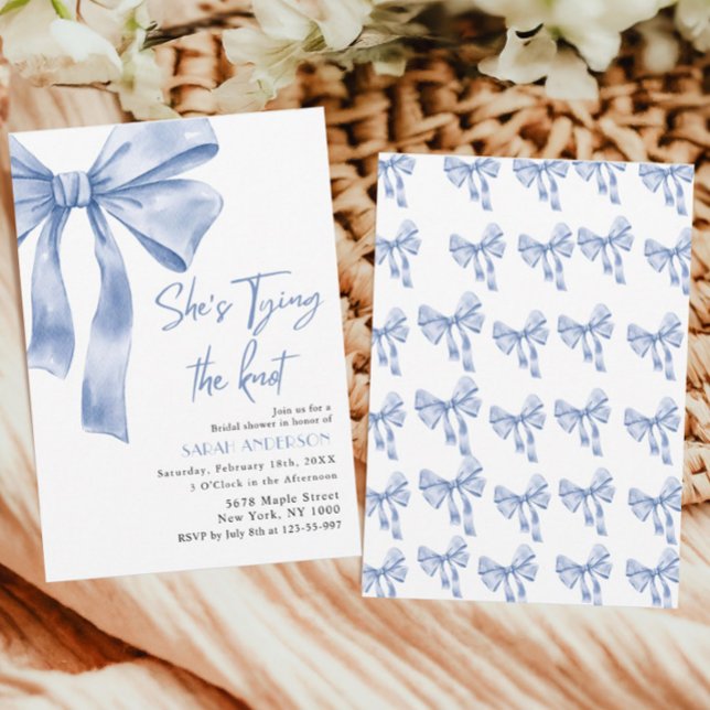 She's Tying the Knot  blue bow Bridal Shower  Invitation (Creator Uploaded)