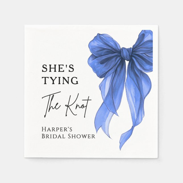 She's Tying The Knot Blue Bow Bridal Shower Napkins (Front)