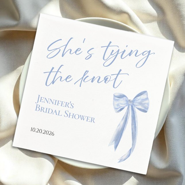 She's Tying the Knot | Blue Bow Bridal Shower Napkins (Creator Uploaded)