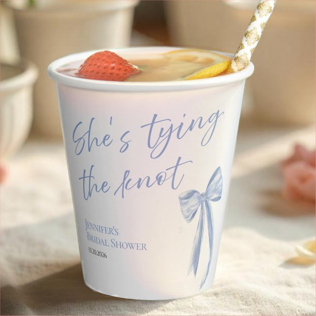 She's Tying the Knot | Blue Bow Bridal Shower Pape Paper Cups (Creator Uploaded)