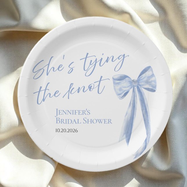 She's Tying the Knot | Blue Bow Bridal Shower Pape Paper Plates (Creator Uploaded)