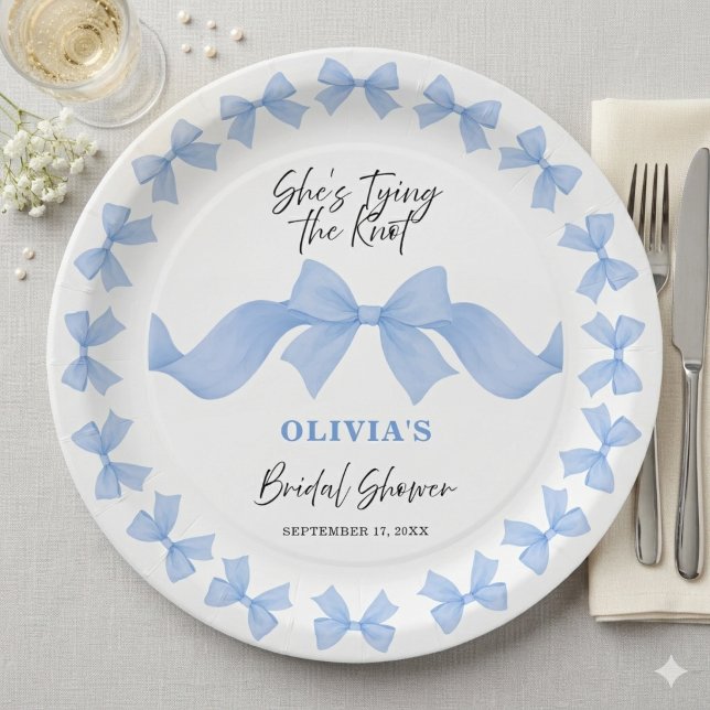 She's Tying the Knot Blue Bow Bridal Shower Paper Plates (Creator Uploaded)