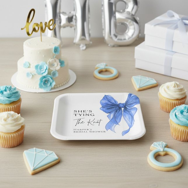 She's Tying The Knot Blue Bow Bridal Shower Paper Plates (Creator Uploaded)