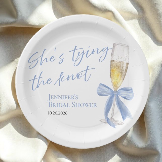 She's Tying the Knot | Blue Bow Bridal Shower Paper Plates (Creator Uploaded)