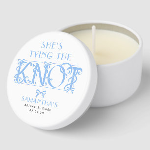She's Tying The Knot Blue Bow Chic Bridal Shower Mini Candle Favors
