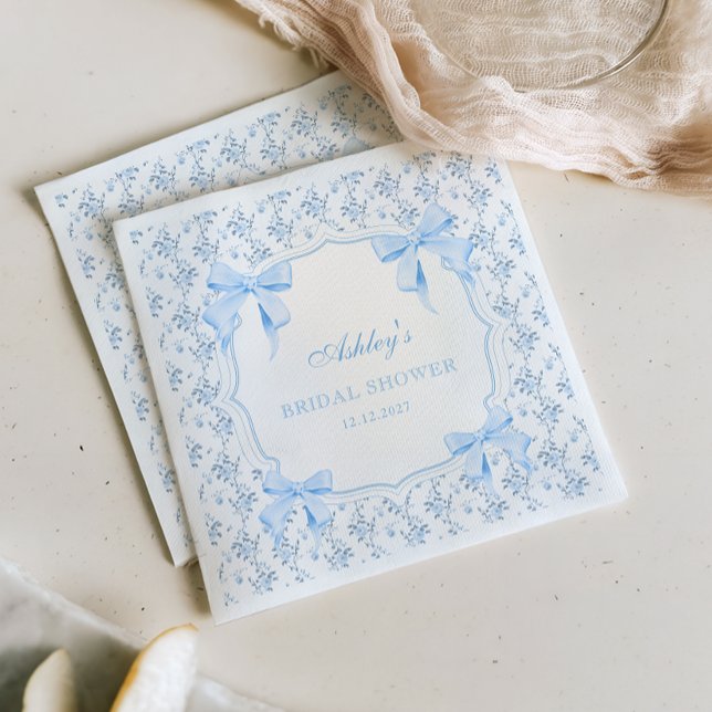 She's Tying the Knot Blue Bow Floral Bridal Shower Napkins (Creator Uploaded)