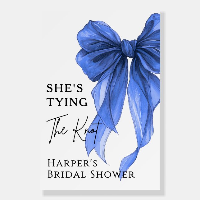 She's Tying The Knot Blue Bow Welcome Sign (Front)