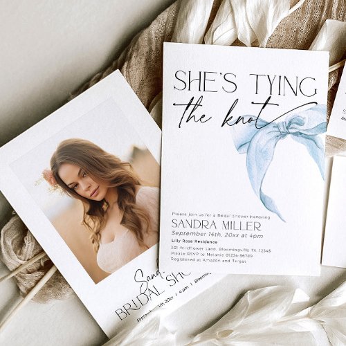 Shes tying the knot blue Bridal Shower bow Invitation