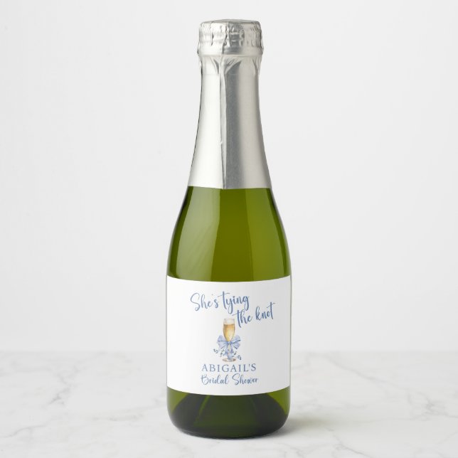 SHE'S TYING THE KNOT BLUE BRIDAL SHOWER  SPARKLING WINE LABEL (Front)
