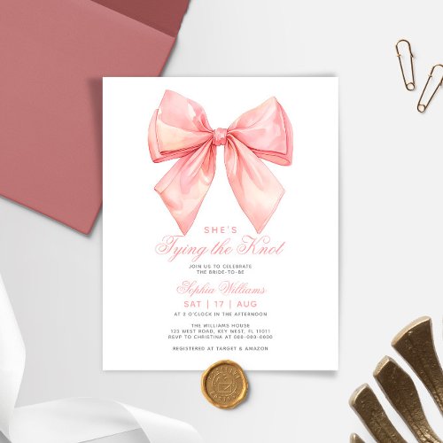 Shes Tying The Knot Blush Pink Bow Bridal Shower